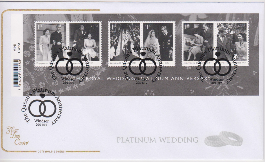 2017 The Royal Wedding Platinum Anniversary COTSWOLD MS FDC - Windsor (Crossed Rings) Postmark